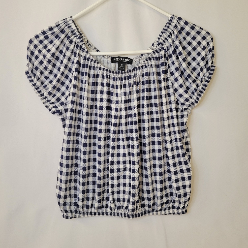 About A Girl Navy and White Checkered Blouse - Picture 1 of 3
